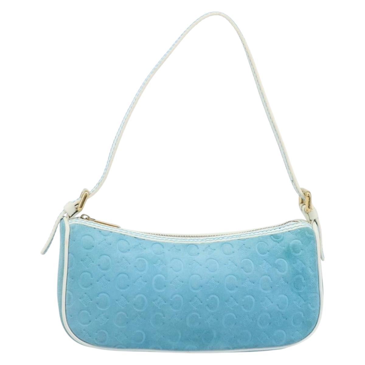 CELINE C Macadam Canvas Accessory Pouch Suede Light Blue Gold Auth LNZ731A