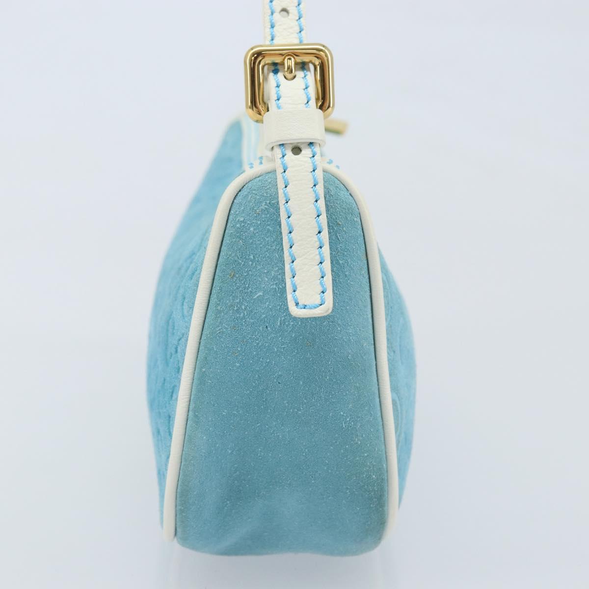 CELINE C Macadam Canvas Accessory Pouch Suede Light Blue Gold Auth LNZ731A