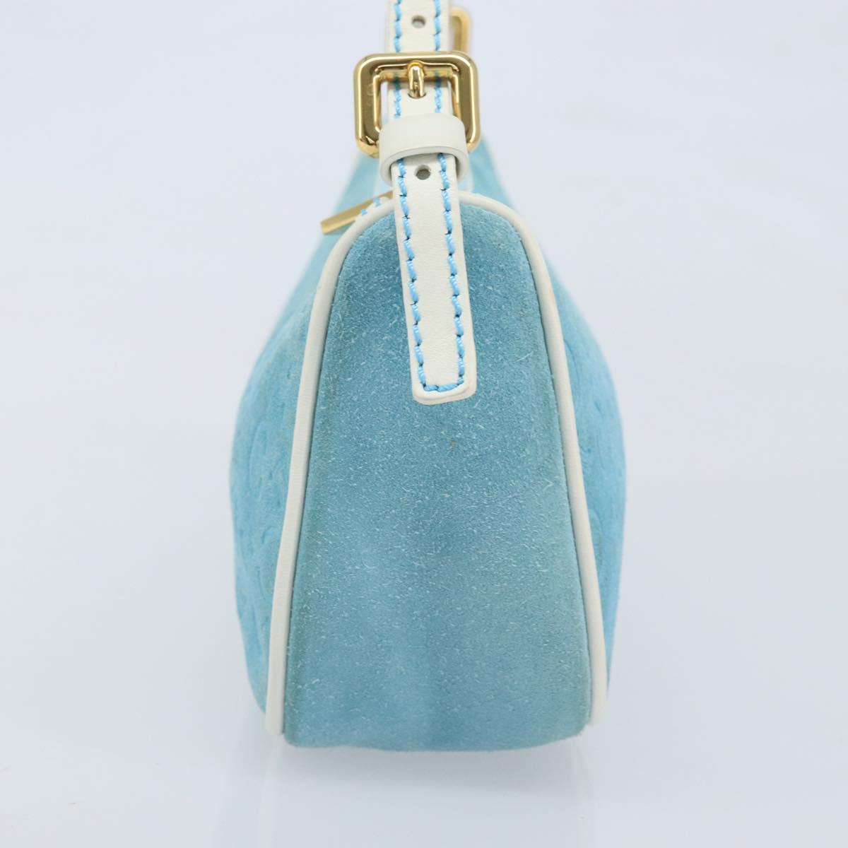 CELINE C Macadam Canvas Accessory Pouch Suede Light Blue Gold Auth LNZ731A
