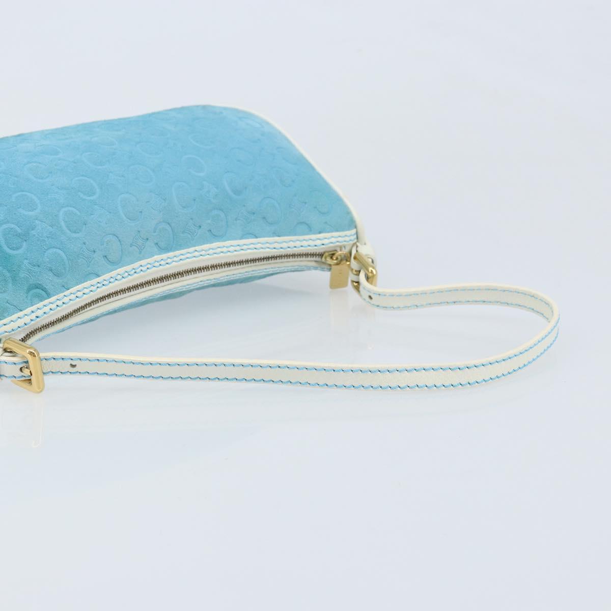 CELINE C Macadam Canvas Accessory Pouch Suede Light Blue Gold Auth LNZ731A