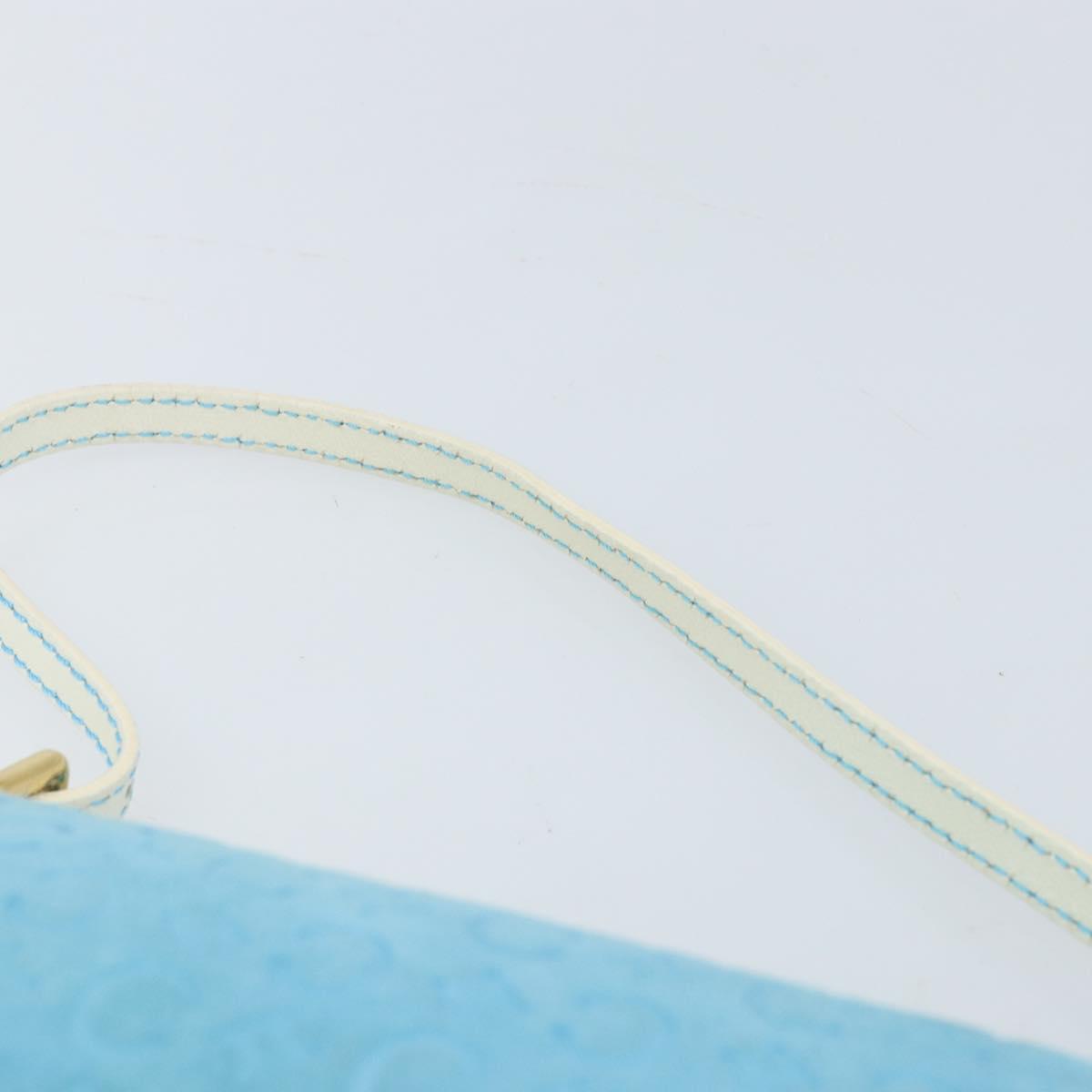 CELINE C Macadam Canvas Accessory Pouch Suede Light Blue Gold Auth LNZ731A