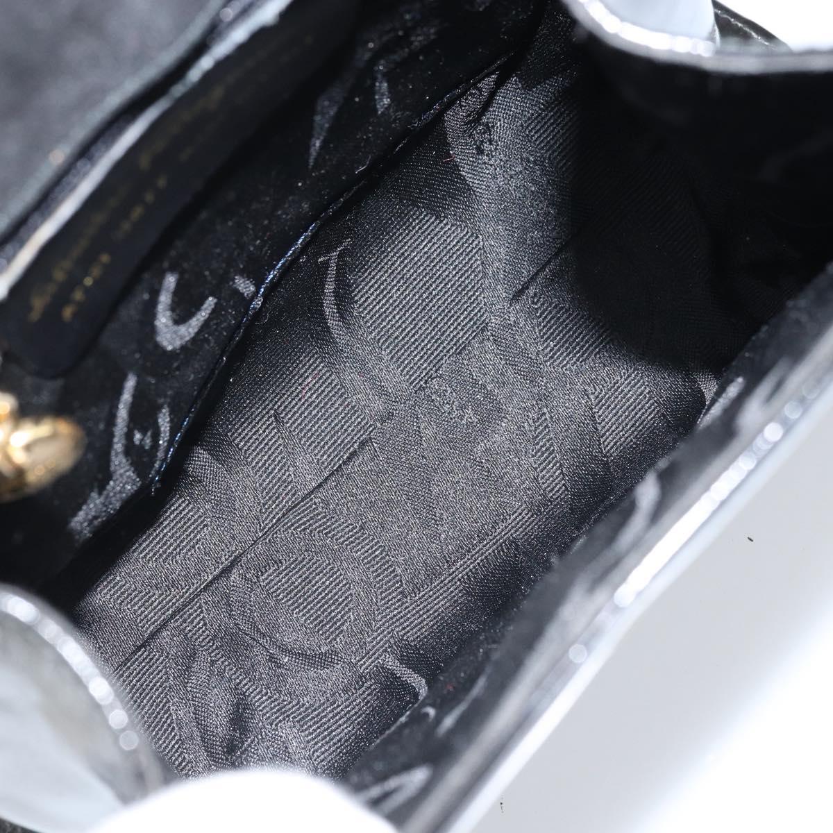 Salvatore Ferragamo Vala Hand Bag Patent leather 2way Black Gold Auth LNZ738