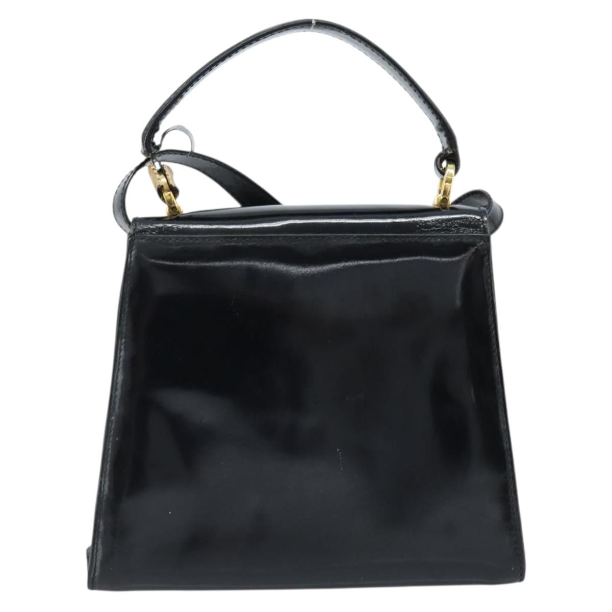 Salvatore Ferragamo Vala Hand Bag Patent leather 2way Black Gold Auth LNZ738