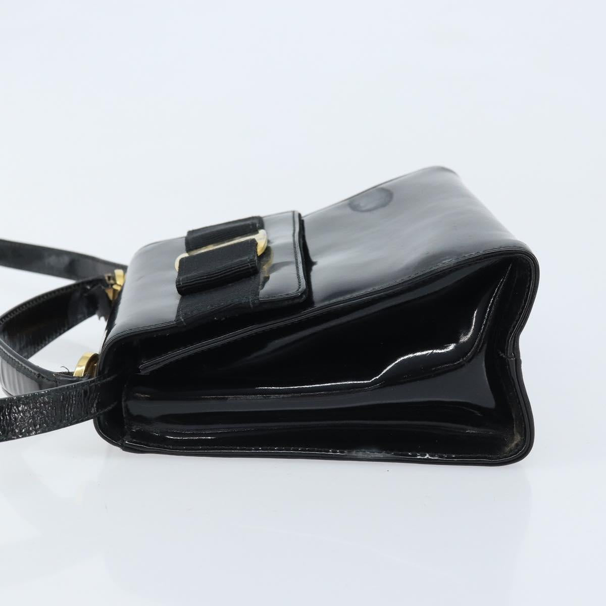 Salvatore Ferragamo Vala Hand Bag Patent leather 2way Black Gold Auth LNZ738