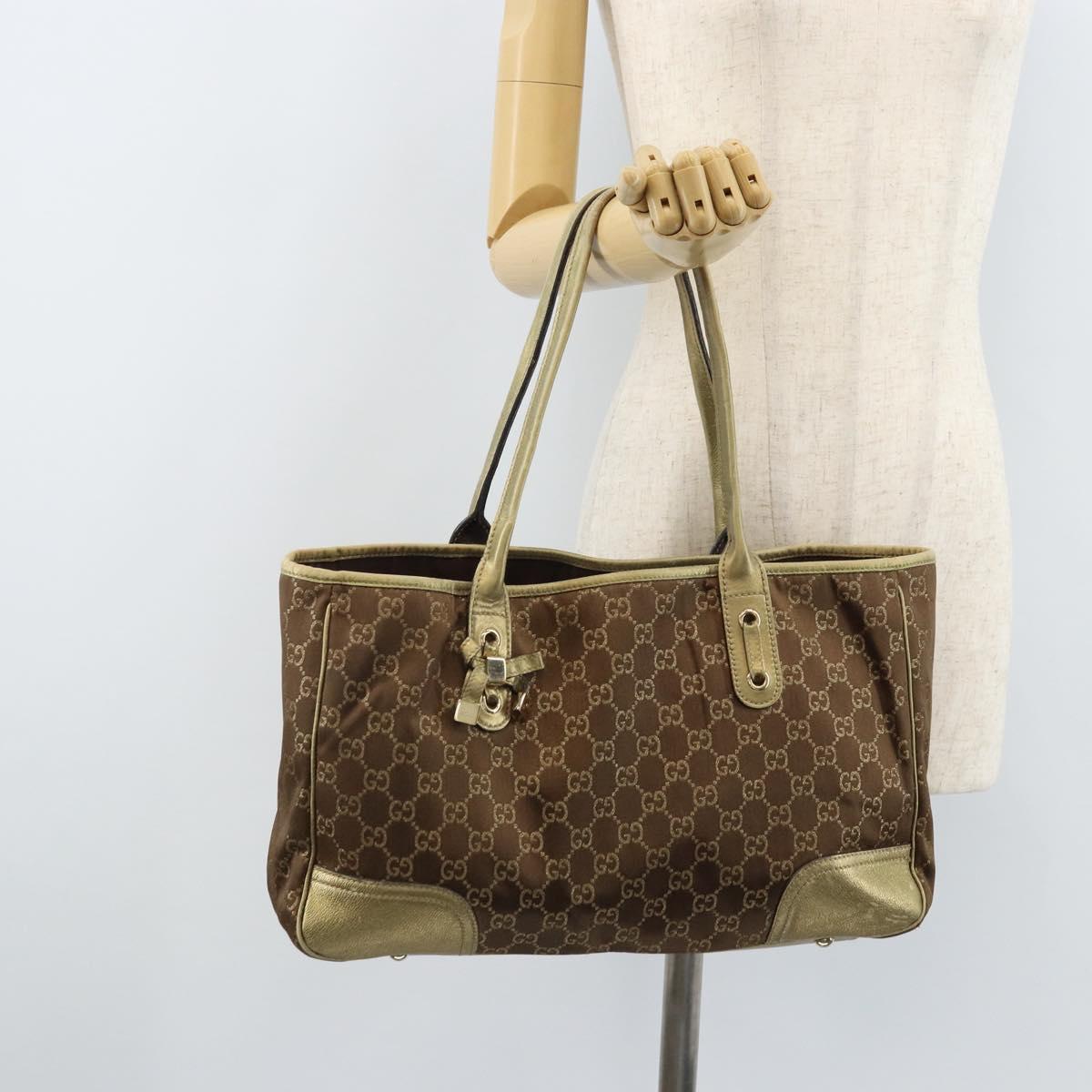 GUCCI GG Canvas Tote Bag Brown Gold 163805 Auth LNZ740