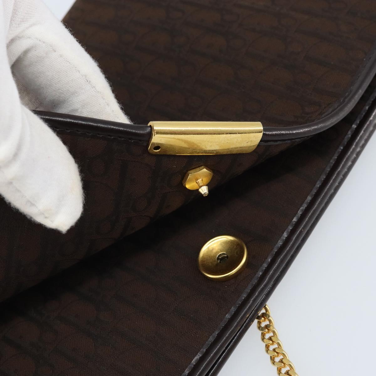 Christian Dior Trotter Canvas Chain Shoulder Bag Brown Gold Auth LNZ741