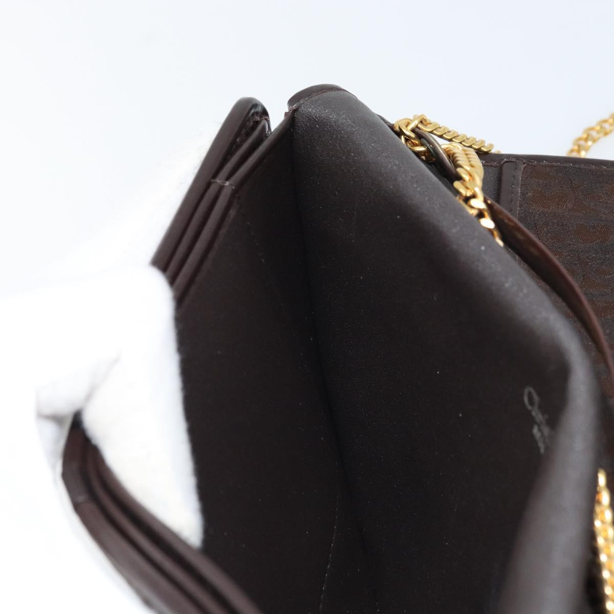 Christian Dior Trotter Canvas Chain Shoulder Bag Brown Gold Auth LNZ741