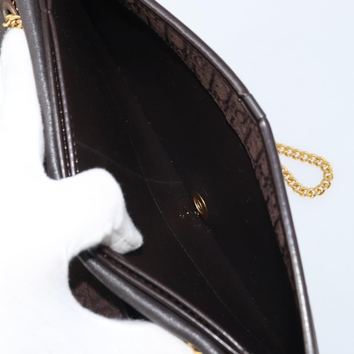 Christian Dior Trotter Canvas Chain Shoulder Bag Brown Gold Auth LNZ741