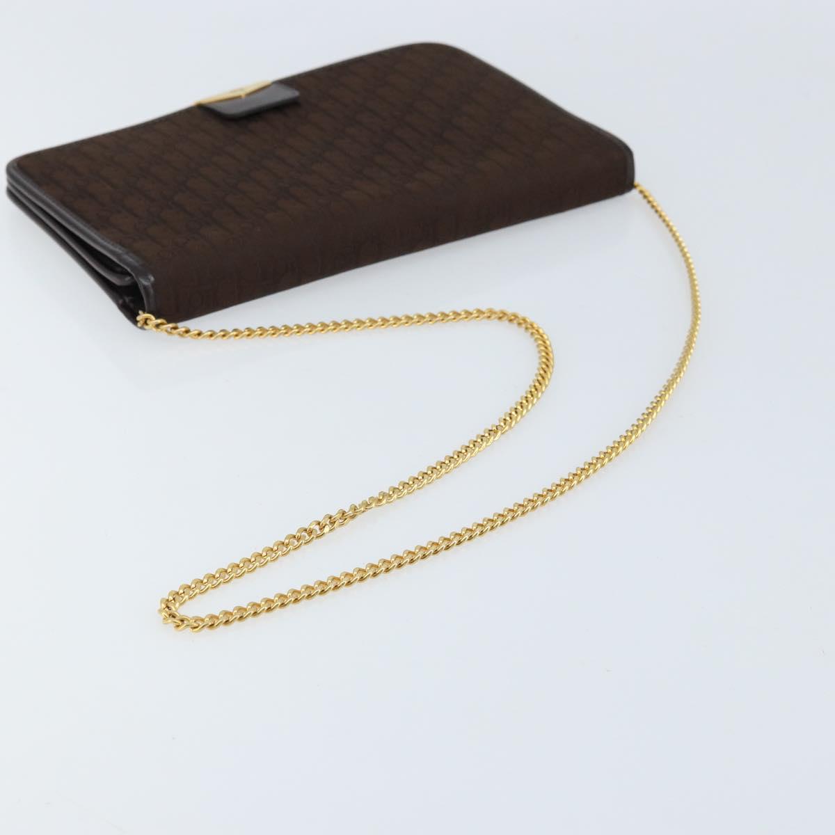 Christian Dior Trotter Canvas Chain Shoulder Bag Brown Gold Auth LNZ741
