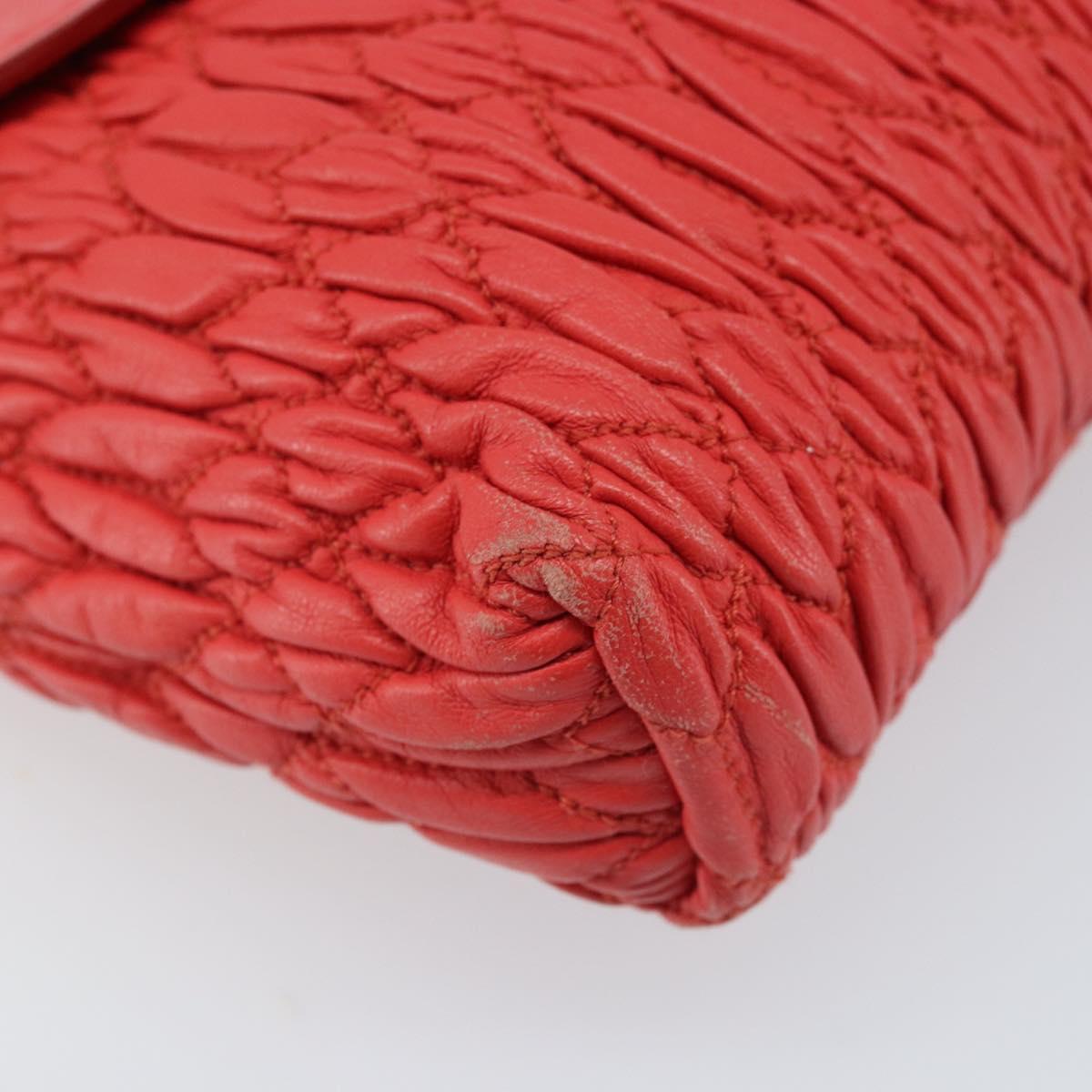 Miu Miu Matelasse Shoulder Bag Leather 2way Red Gold Auth LNZ743V