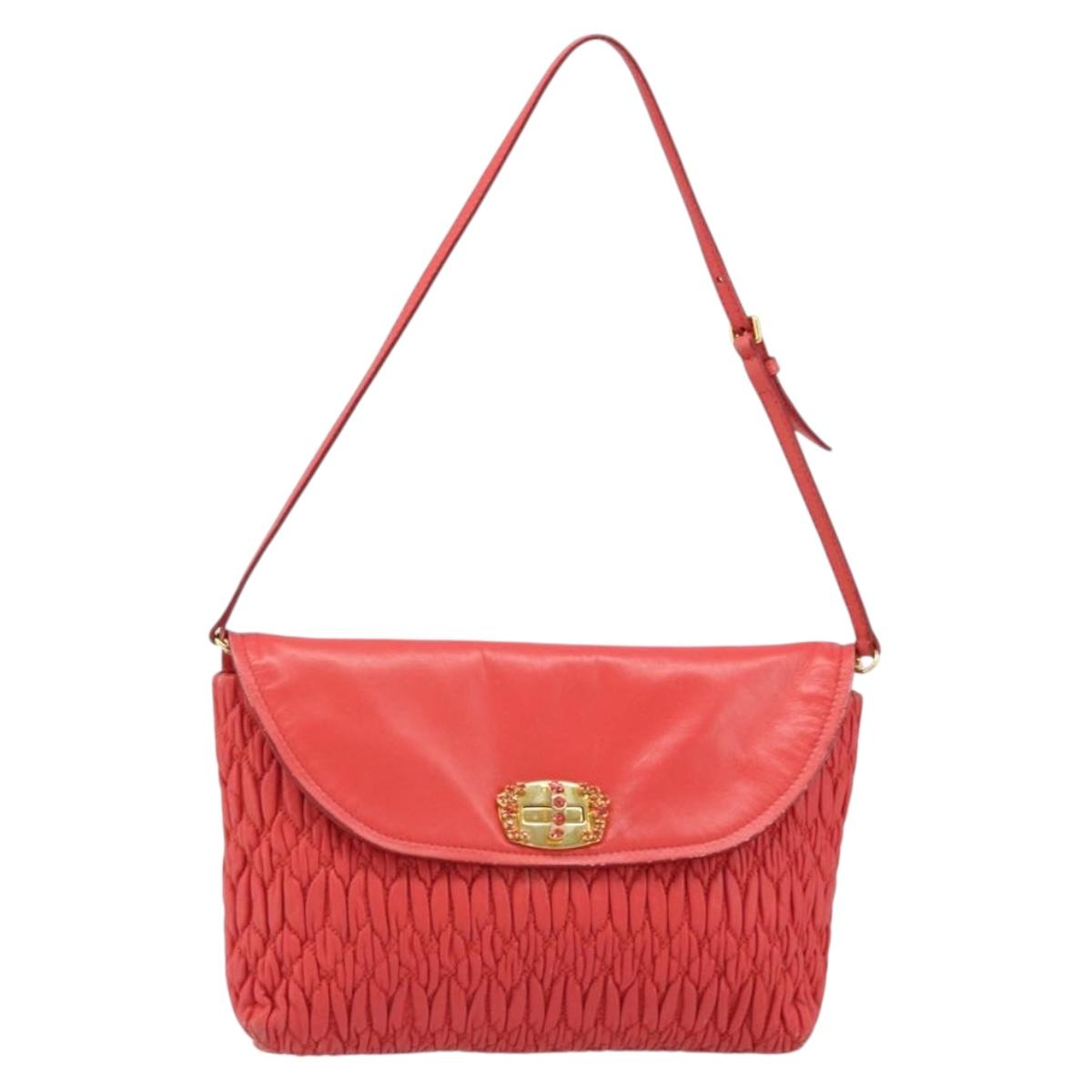 Miu Miu Matelasse Shoulder Bag Leather 2way Red Gold Auth LNZ743V