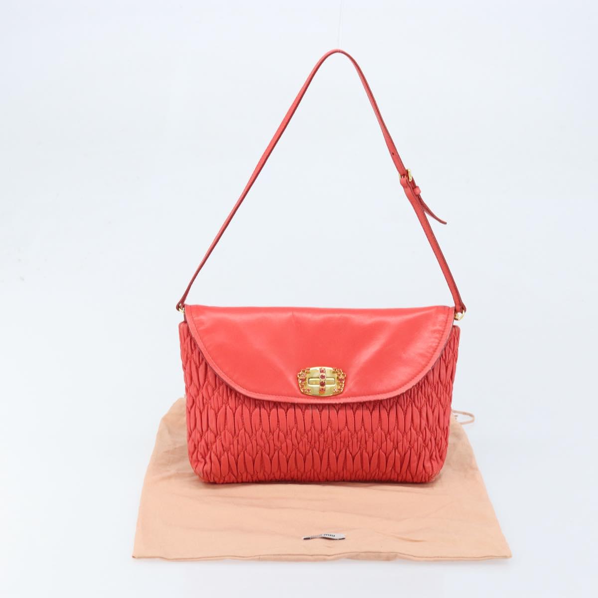 Miu Miu Matelasse Shoulder Bag Leather 2way Red Gold Auth LNZ743V