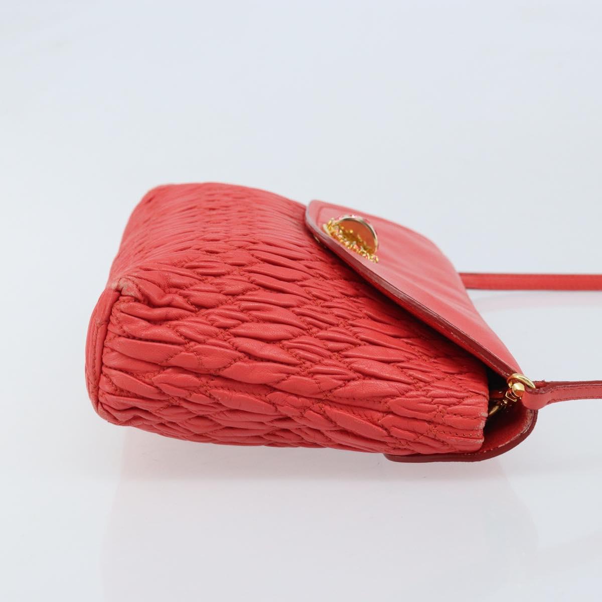 Miu Miu Matelasse Shoulder Bag Leather 2way Red Gold Auth LNZ743V