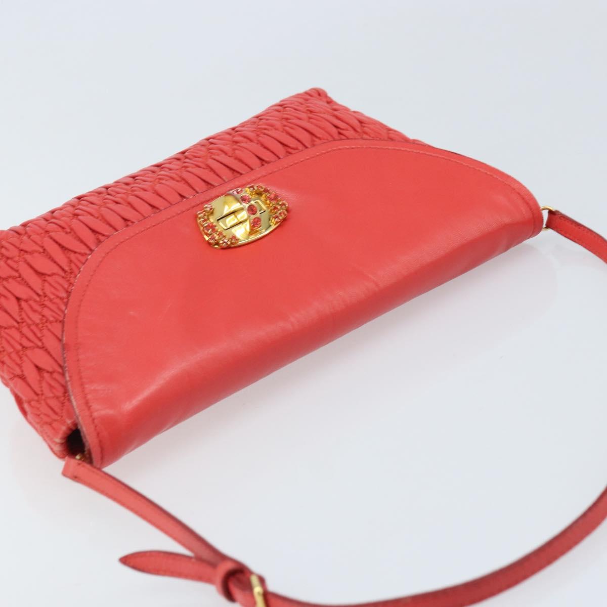 Miu Miu Matelasse Shoulder Bag Leather 2way Red Gold Auth LNZ743V