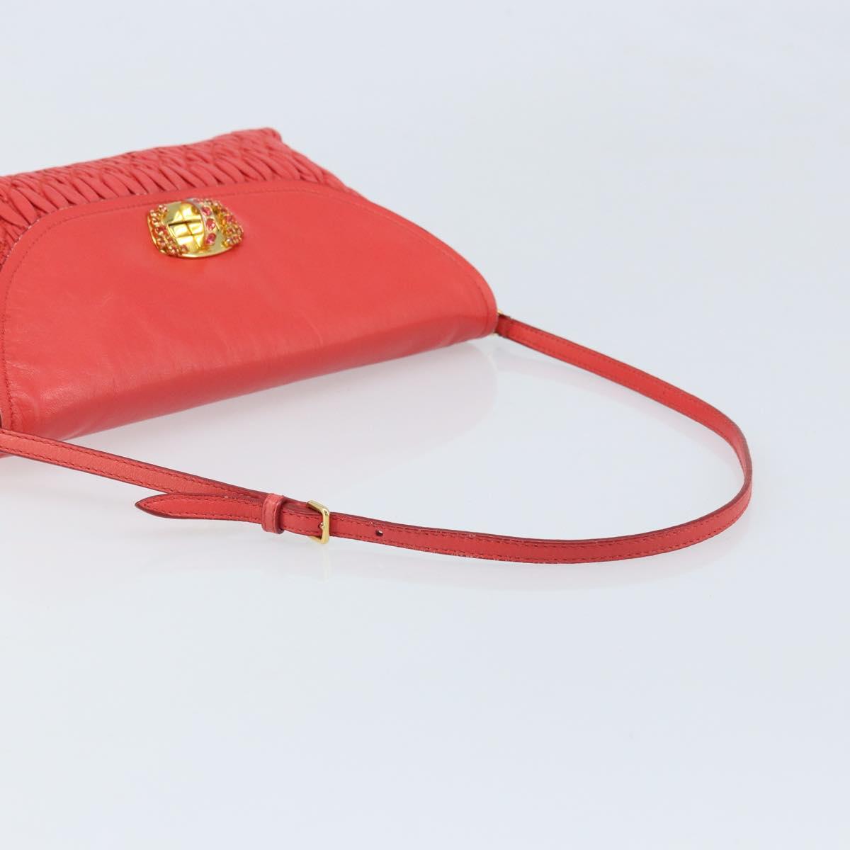 Miu Miu Matelasse Shoulder Bag Leather 2way Red Gold Auth LNZ743V