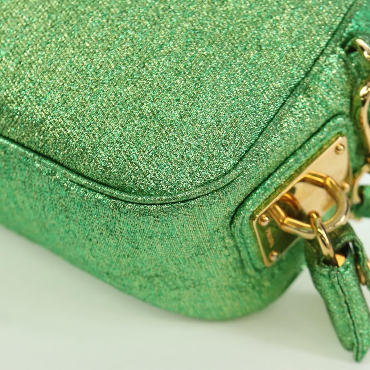 PRADA Chain Shoulder Bag Canvas Green Gold Auth LNZ744V