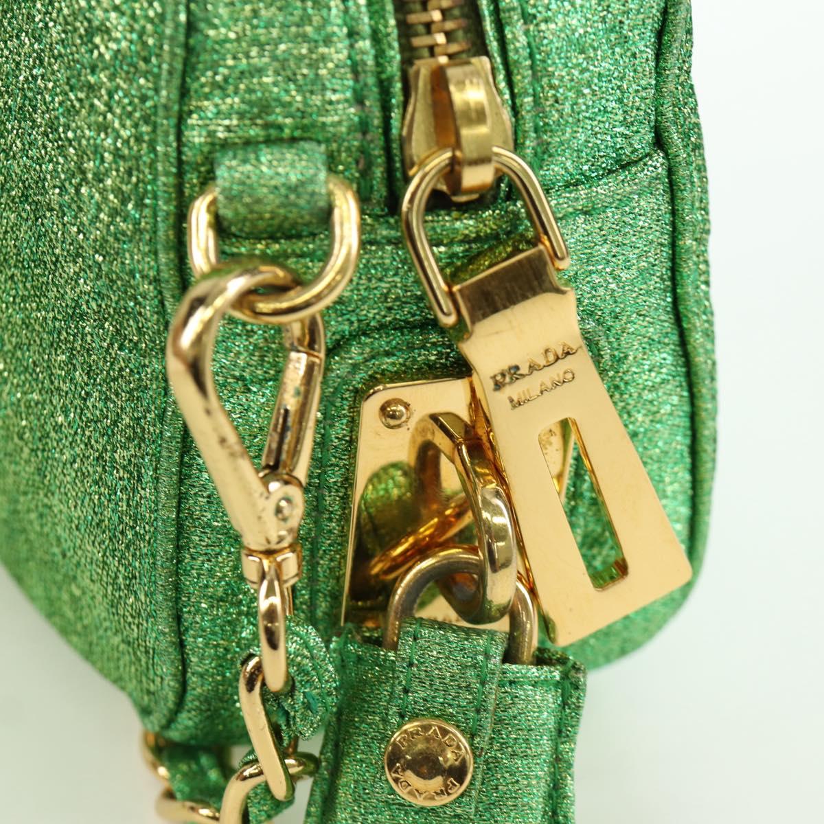 PRADA Chain Shoulder Bag Canvas Green Gold Auth LNZ744V