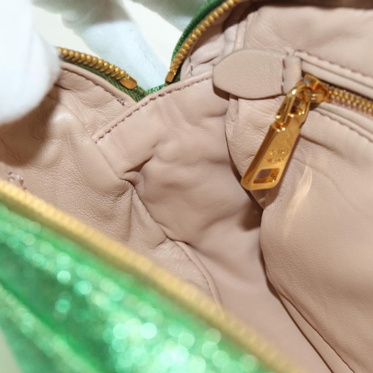 PRADA Chain Shoulder Bag Canvas Green Gold Auth LNZ744V