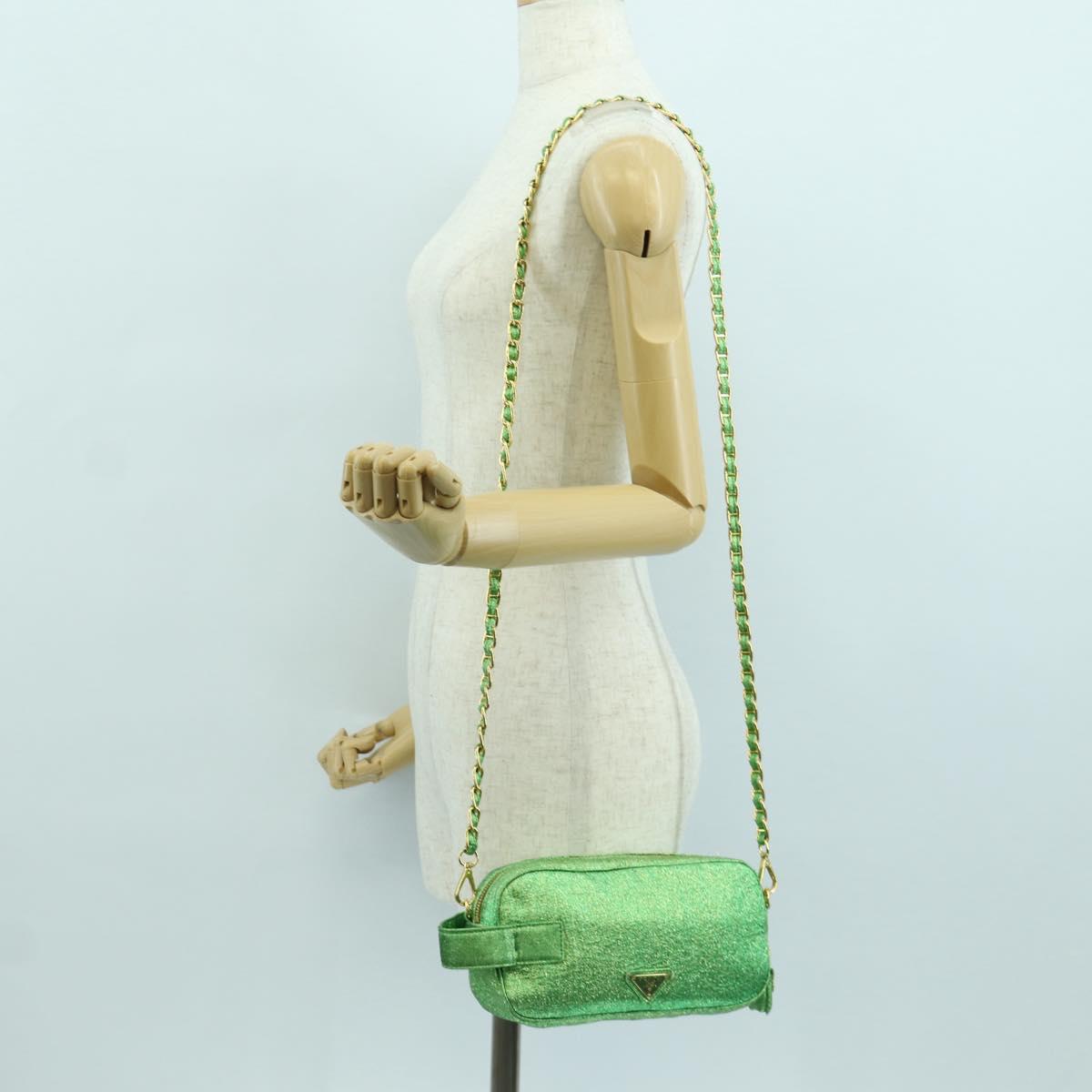 PRADA Chain Shoulder Bag Canvas Green Gold Auth LNZ744V