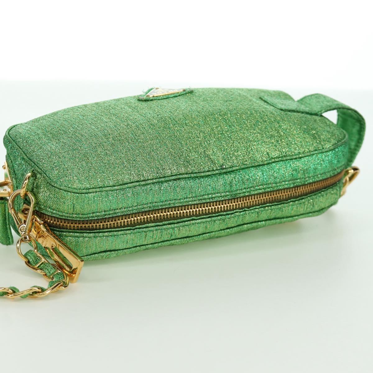 PRADA Chain Shoulder Bag Canvas Green Gold Auth LNZ744V