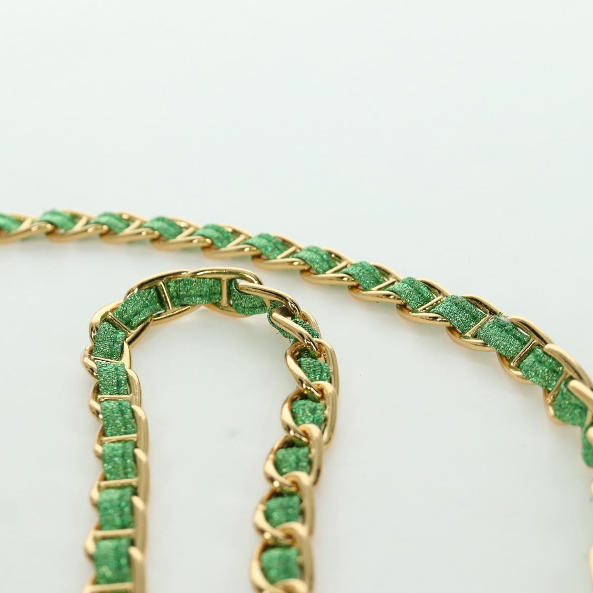 PRADA Chain Shoulder Bag Canvas Green Gold Auth LNZ744V