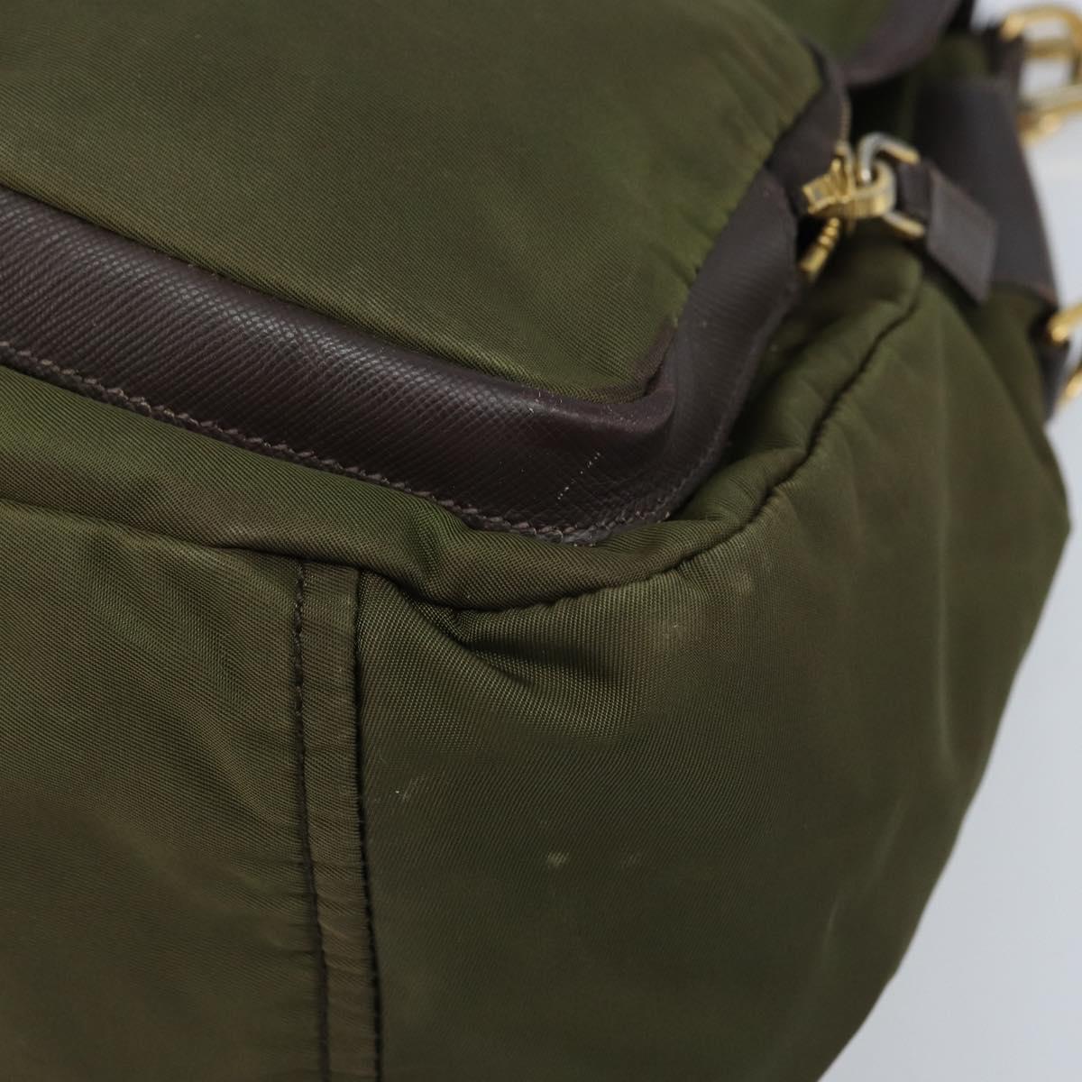 PRADA Shoulder Bag Nylon Khaki Gold Auth LNZ745