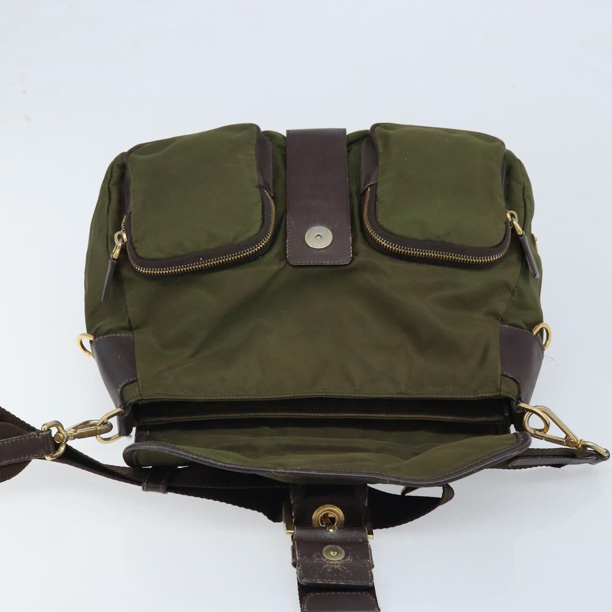 PRADA Shoulder Bag Nylon Khaki Gold Auth LNZ745