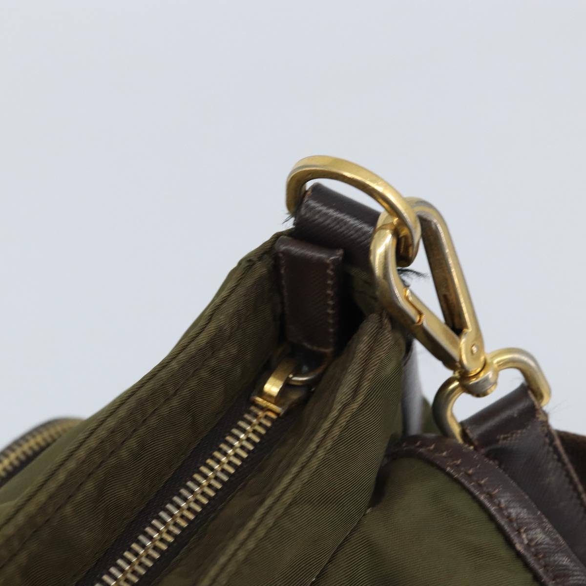 PRADA Shoulder Bag Nylon Khaki Gold Auth LNZ745