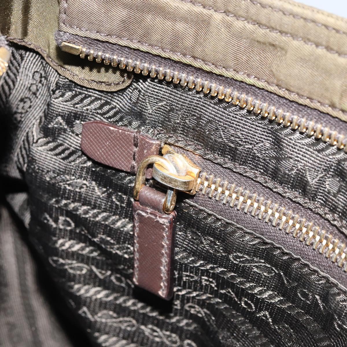 PRADA Shoulder Bag Nylon Khaki Gold Auth LNZ745