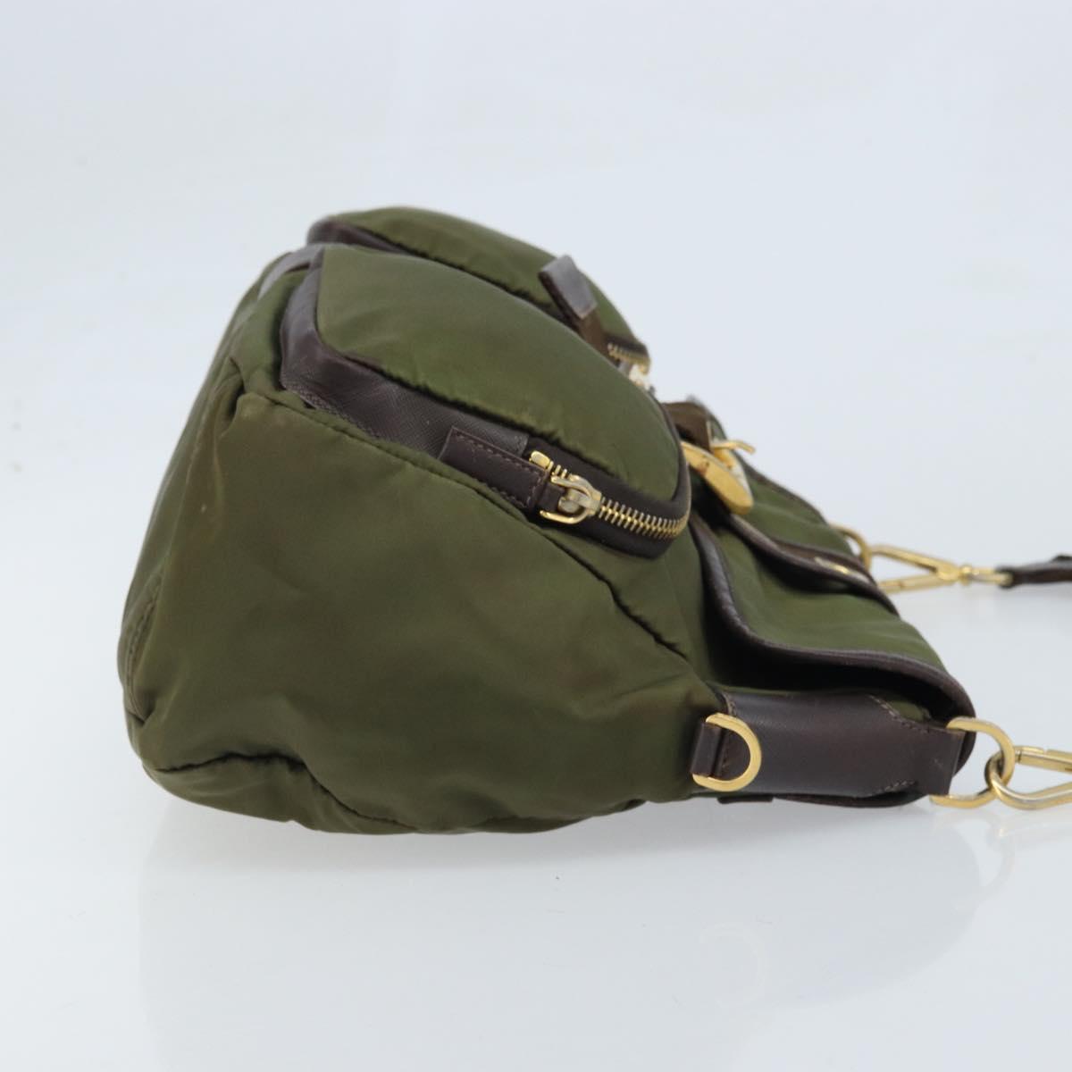 PRADA Shoulder Bag Nylon Khaki Gold Auth LNZ745