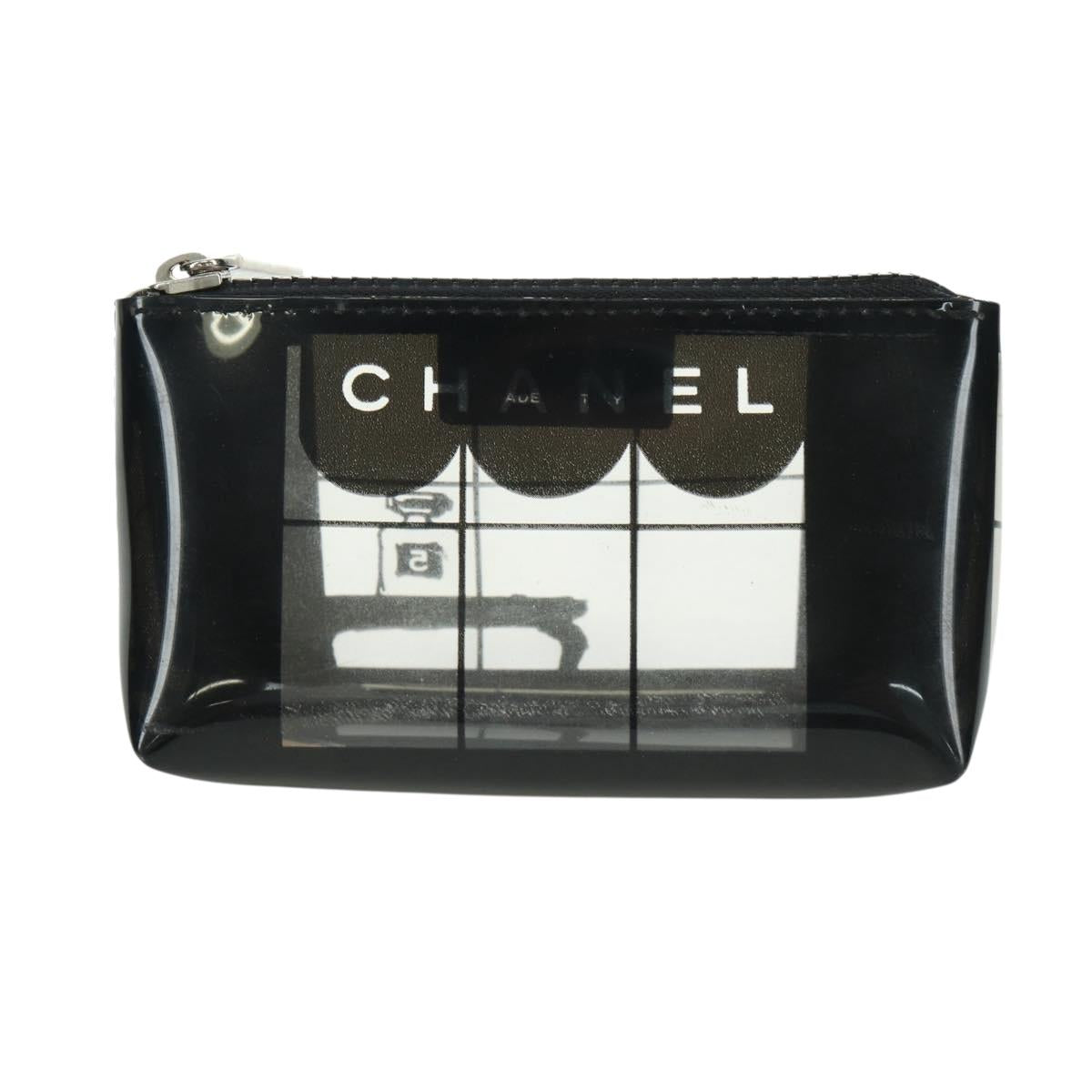 CHANEL Window Line Pouch Vinyl Clear Silver CC Auth LNZ748V