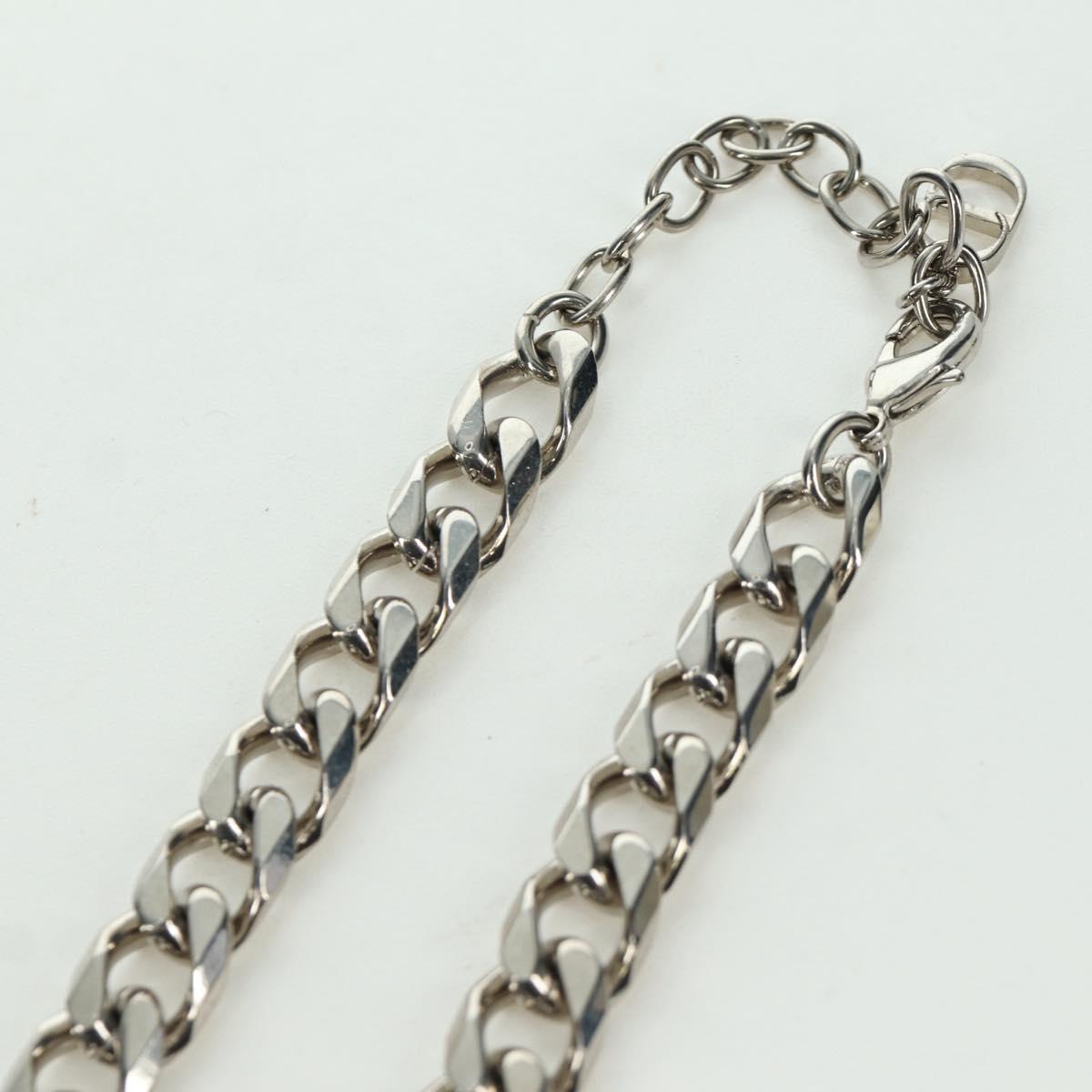 Christian Dior italic Necklace metal Silver Auth LNZ749M