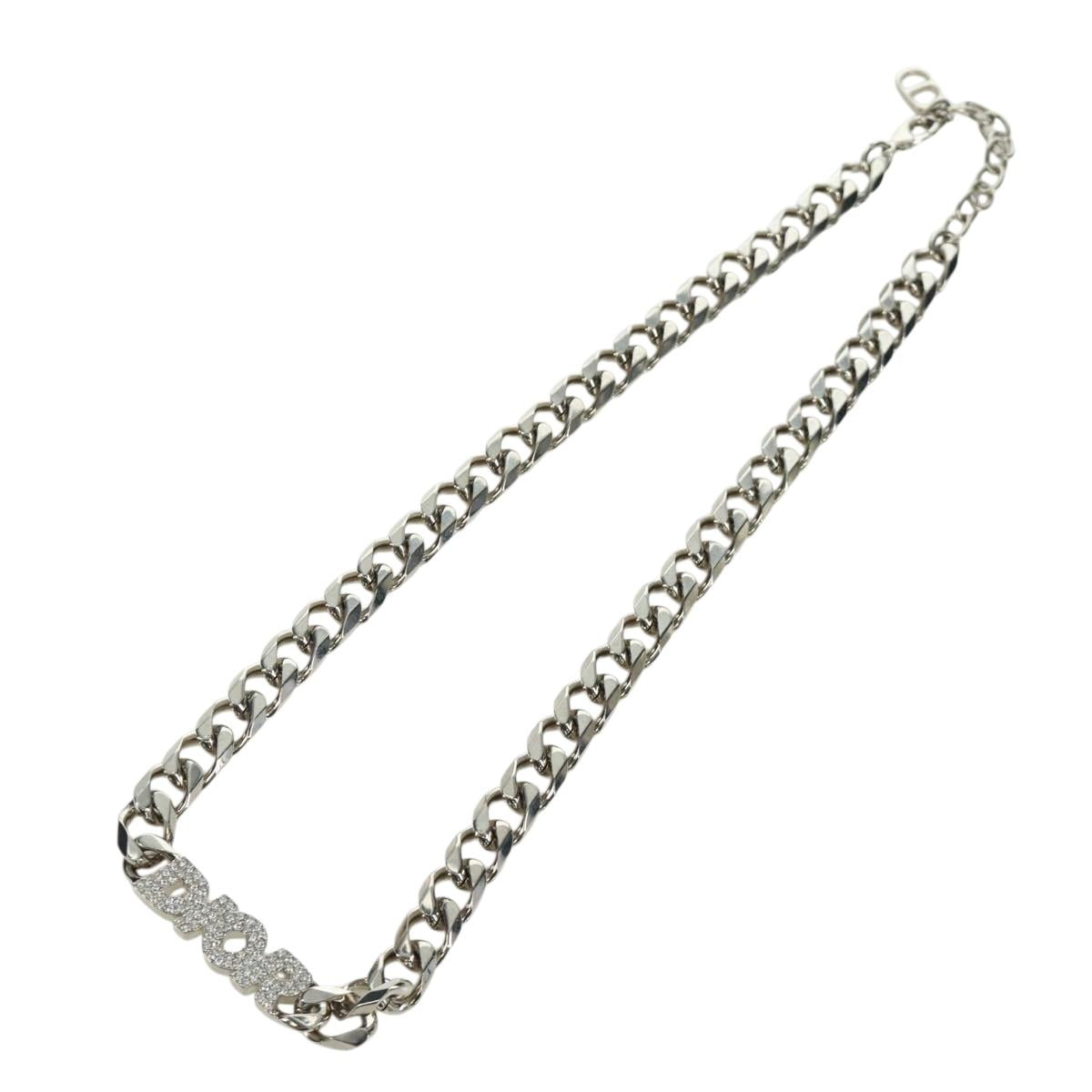 Christian Dior italic Necklace metal Silver Auth LNZ749M