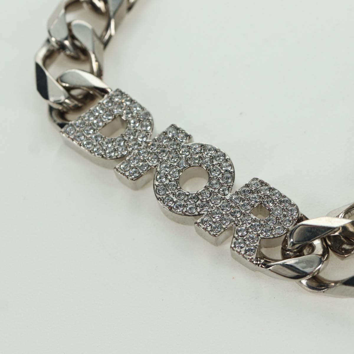 Christian Dior italic Necklace metal Silver Auth LNZ749M