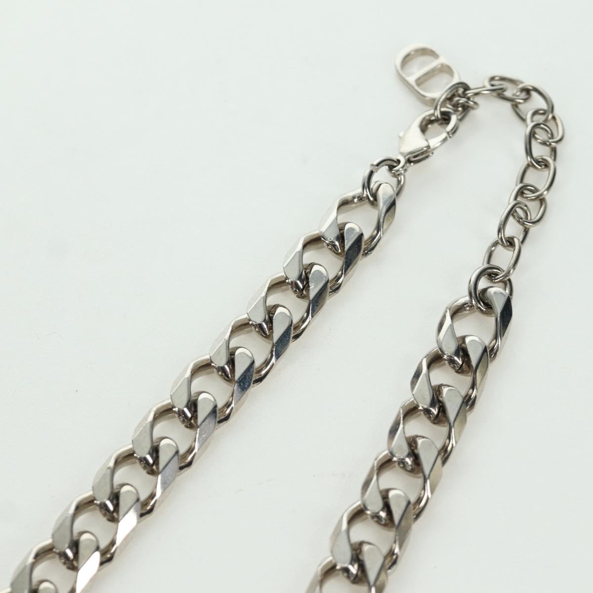 Christian Dior italic Necklace metal Silver Auth LNZ749M