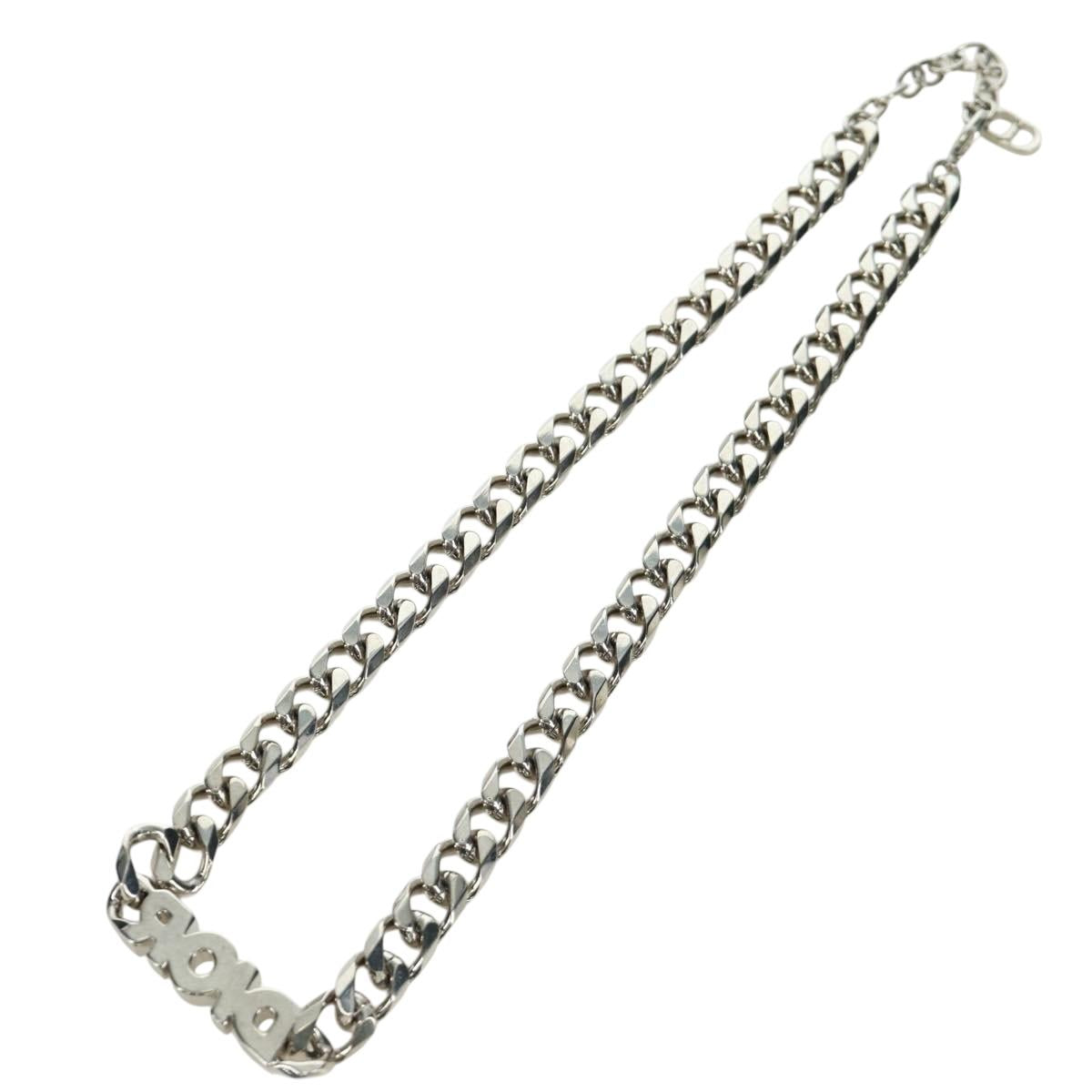 Christian Dior italic Necklace metal Silver Auth LNZ749M