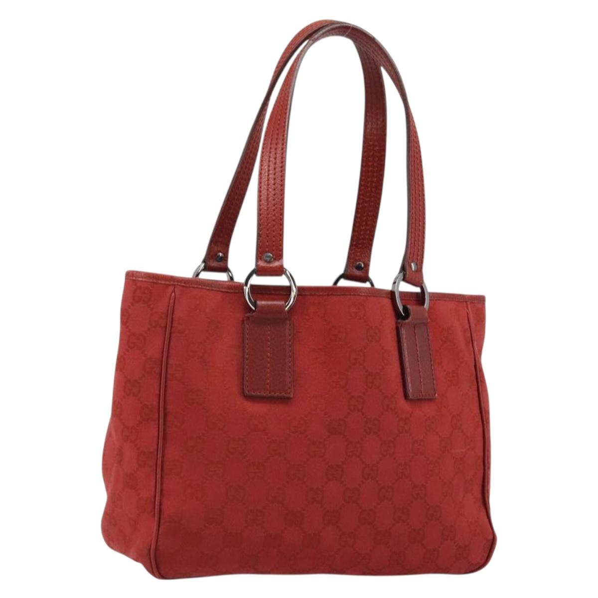 GUCCI GG Canvas Tote Bag Red Silver 113019 Auth LNZ757