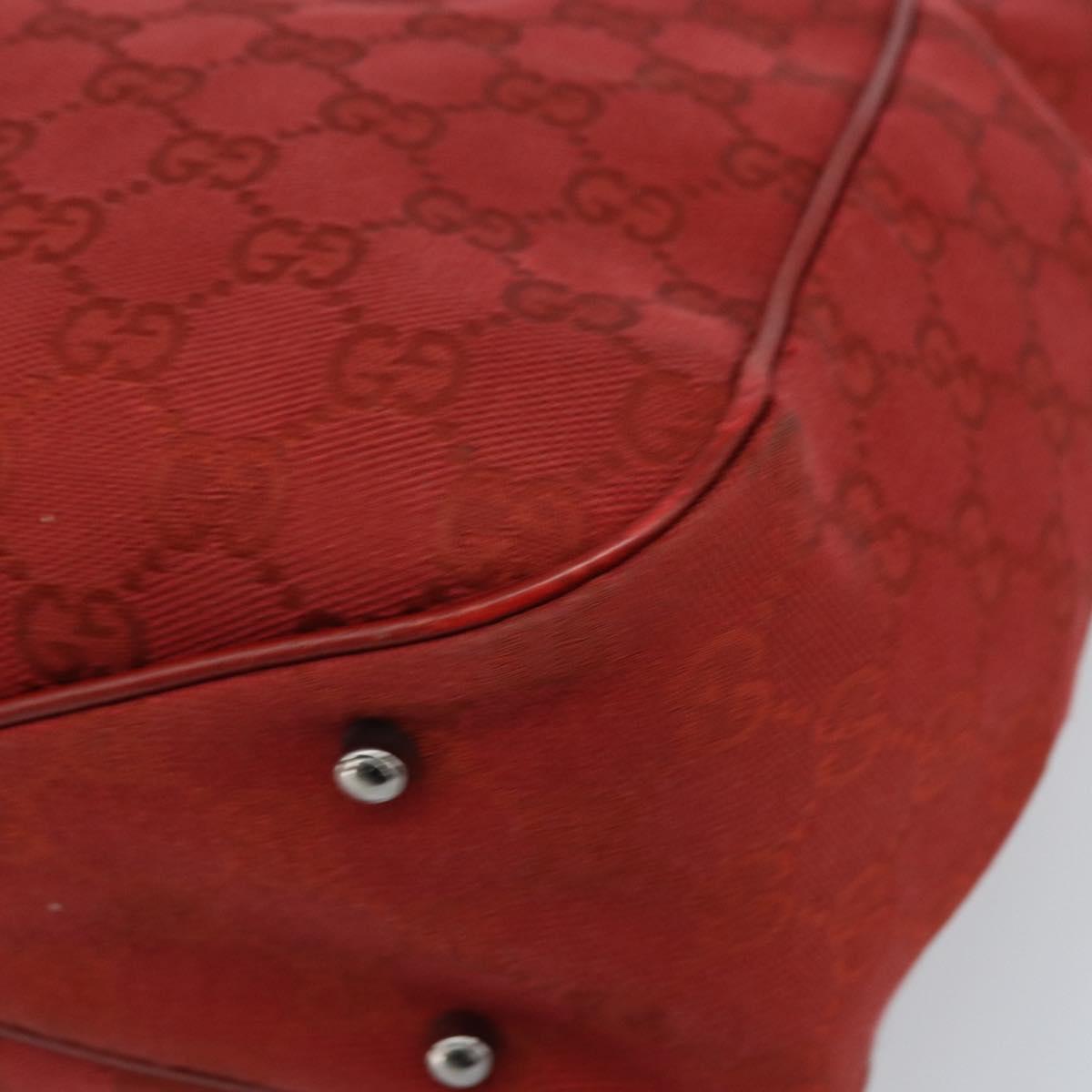 GUCCI GG Canvas Tote Bag Red Silver 113019 Auth LNZ757