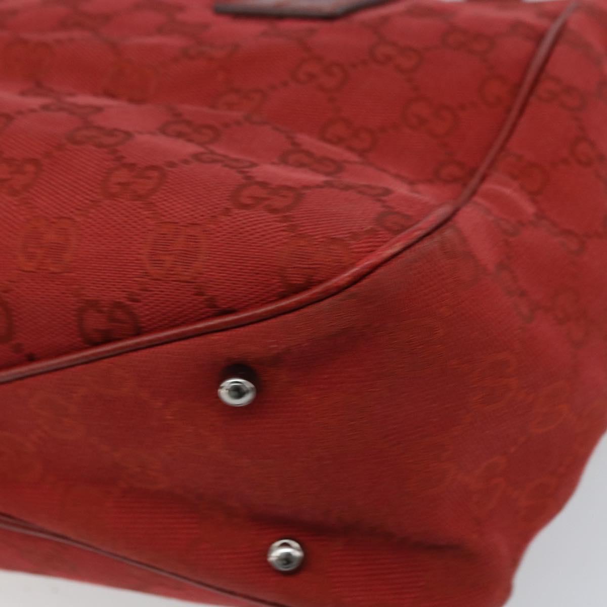 GUCCI GG Canvas Tote Bag Red Silver 113019 Auth LNZ757