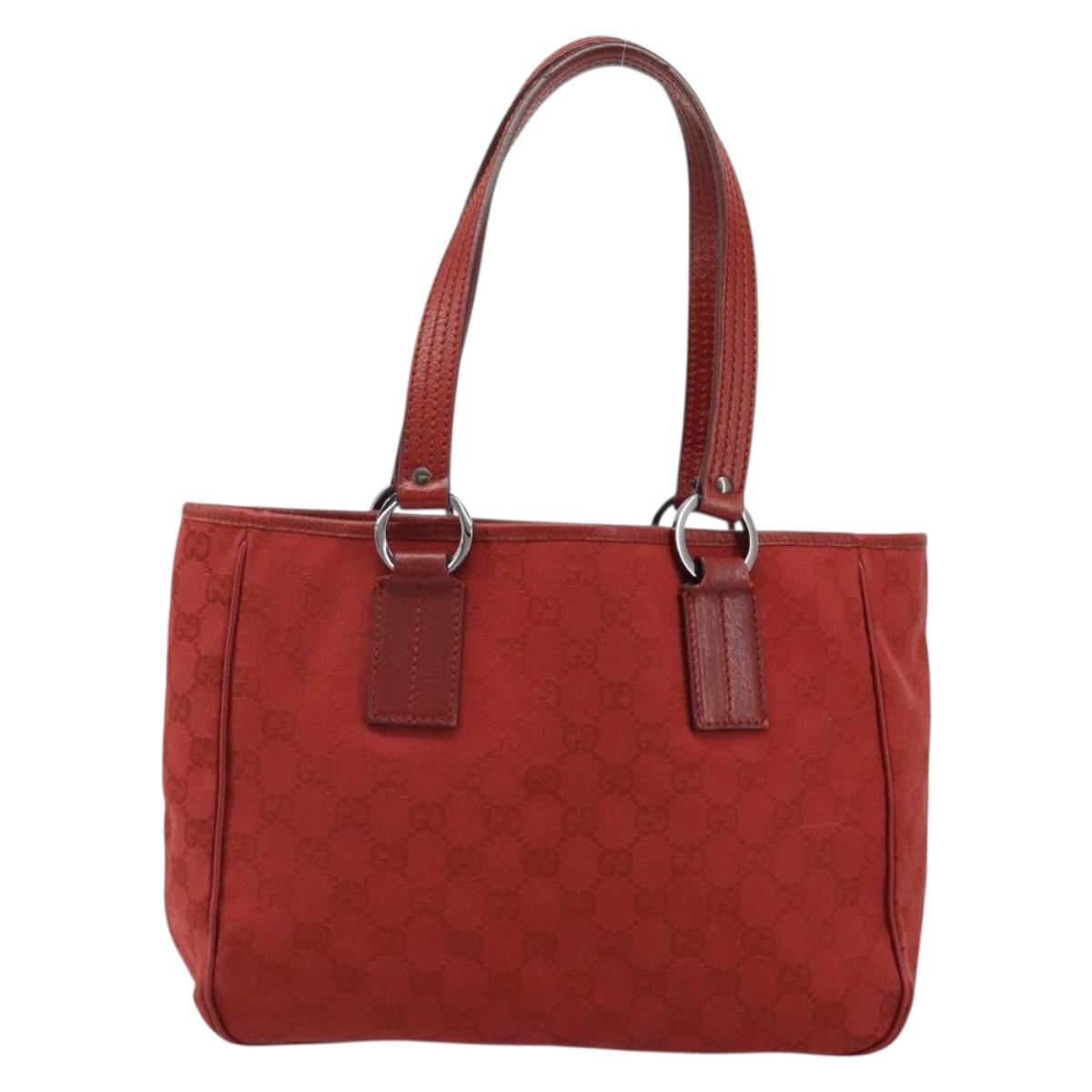 GUCCI GG Canvas Tote Bag Red Silver 113019 Auth LNZ757