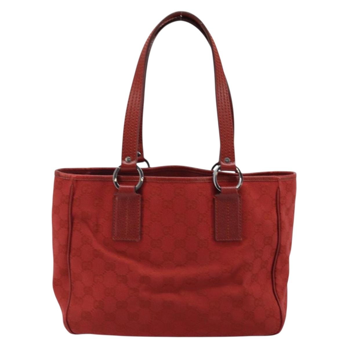GUCCI GG Canvas Tote Bag Red Silver 113019 Auth LNZ757