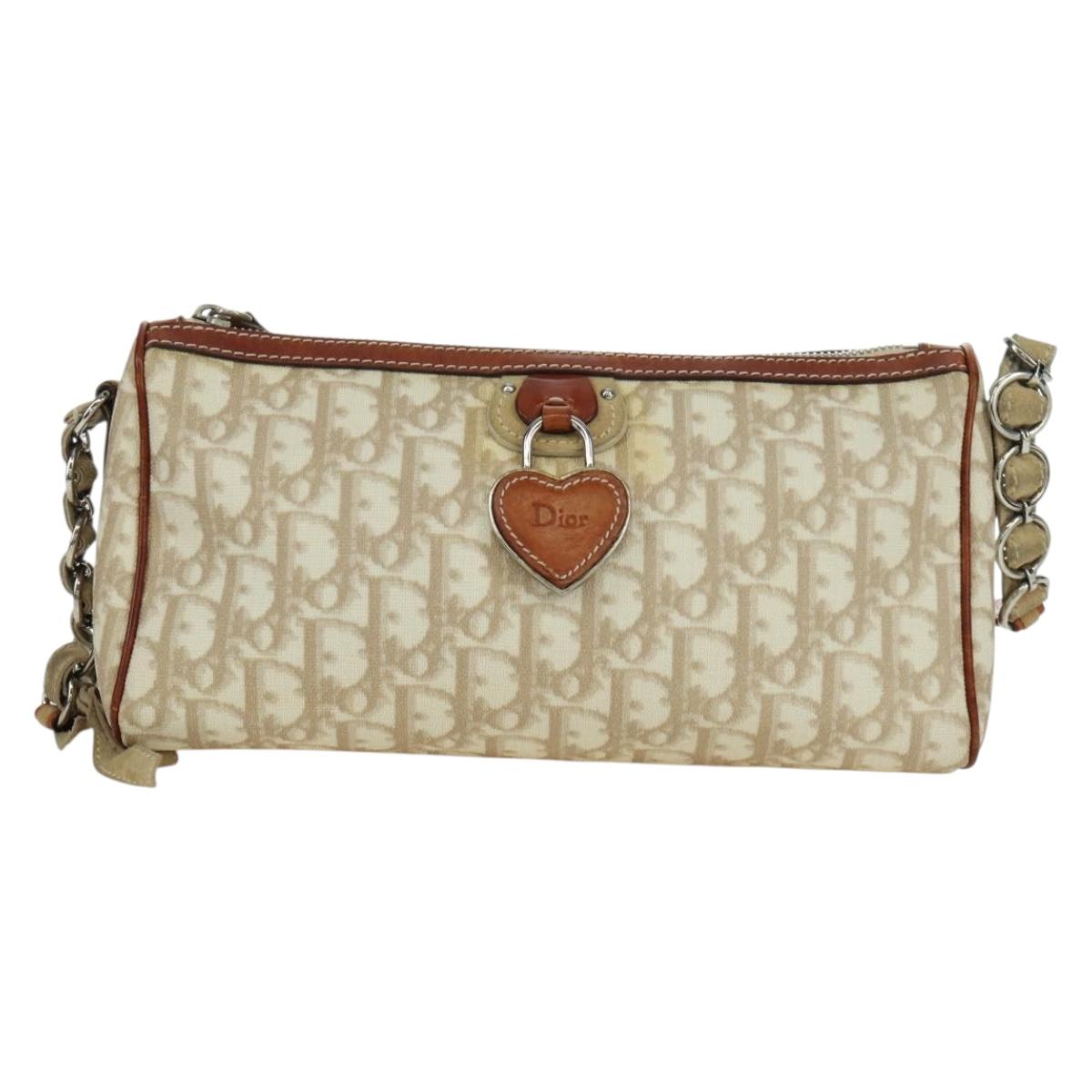 Christian Dior Trotter Canvas Romantic Bag PVC Ivory Silver Auth LNZ758SAV