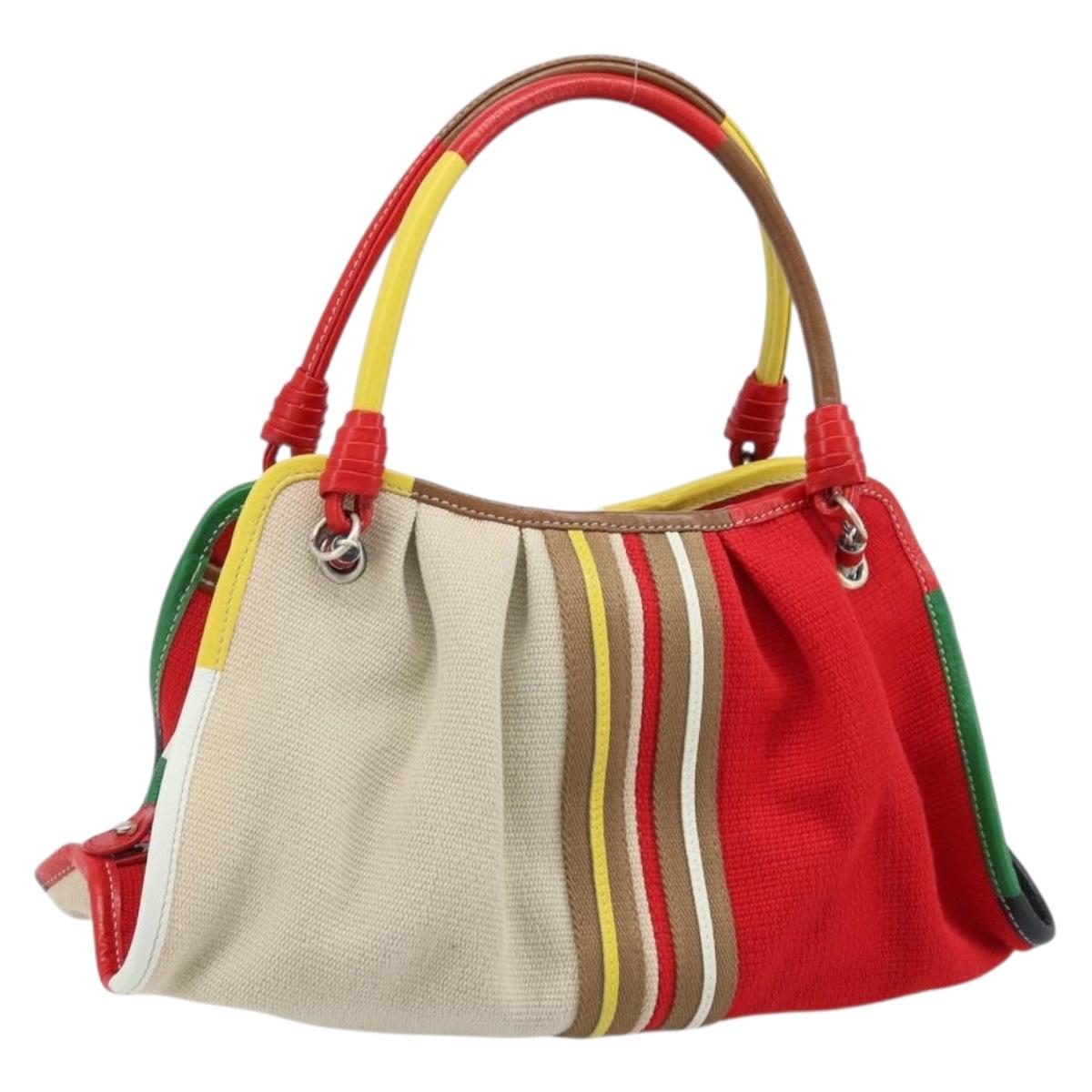 BOTTEGA VENETA Hand Bag Canvas Outlet Multicolor Silver Auth LNZ759V