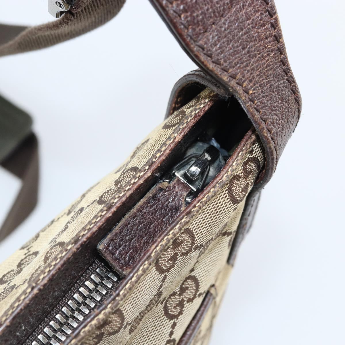 GUCCI GG Canvas Shoulder Bag Beige Silver 122793 Auth LNZ763