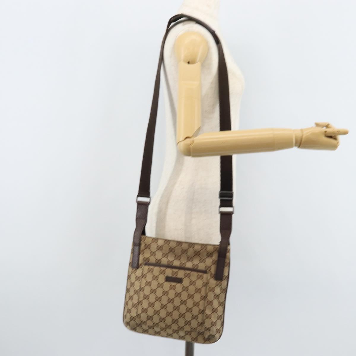 GUCCI GG Canvas Shoulder Bag Beige Silver 122793 Auth LNZ763