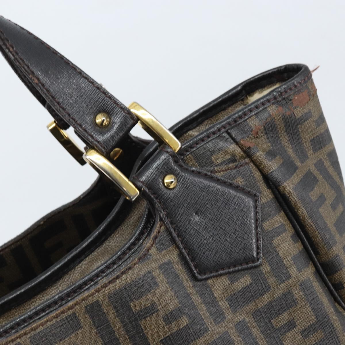 FENDI Zucca Canvas Tote Bag PVC Black Brown Auth LNZ764