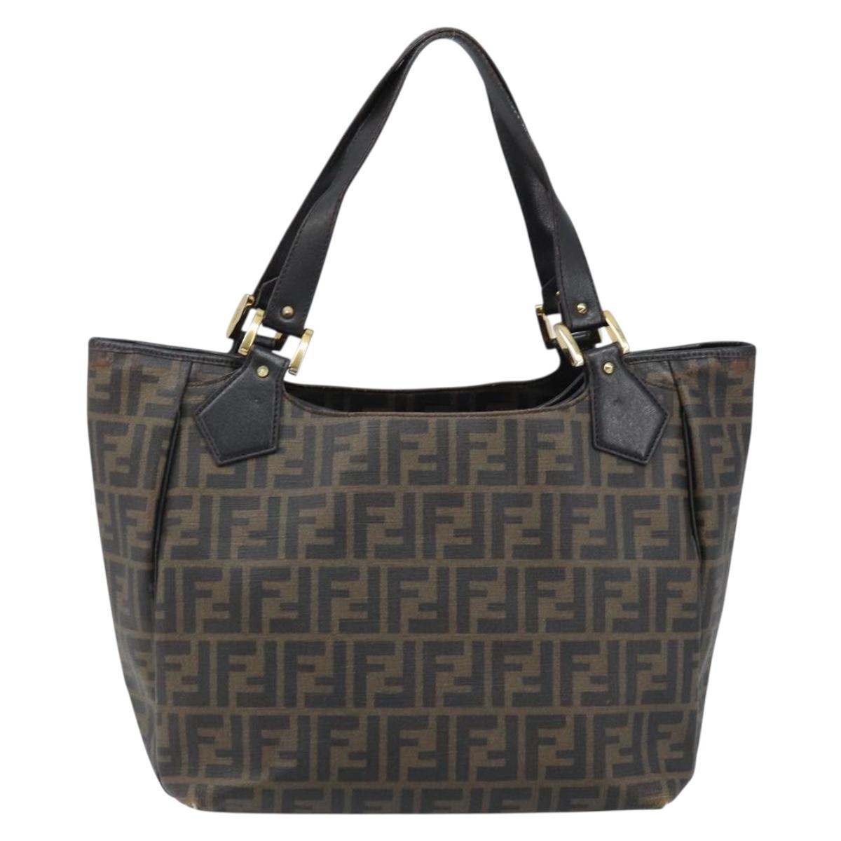 FENDI Zucca Canvas Tote Bag PVC Black Brown Auth LNZ764