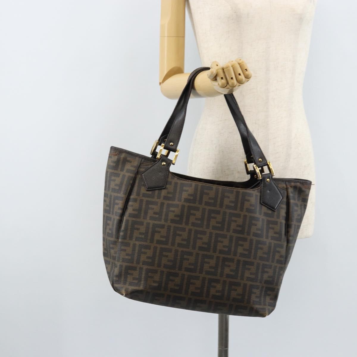 FENDI Zucca Canvas Tote Bag PVC Black Brown Auth LNZ764