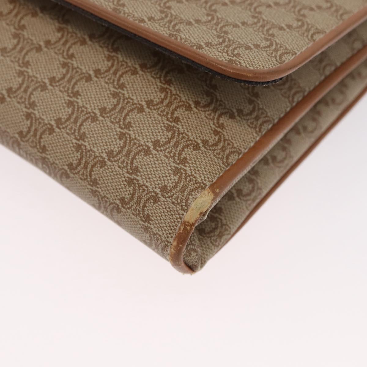 CELINE Macadam Canvas Shoulder Bag PVC Beige Gold Auth LNZ768