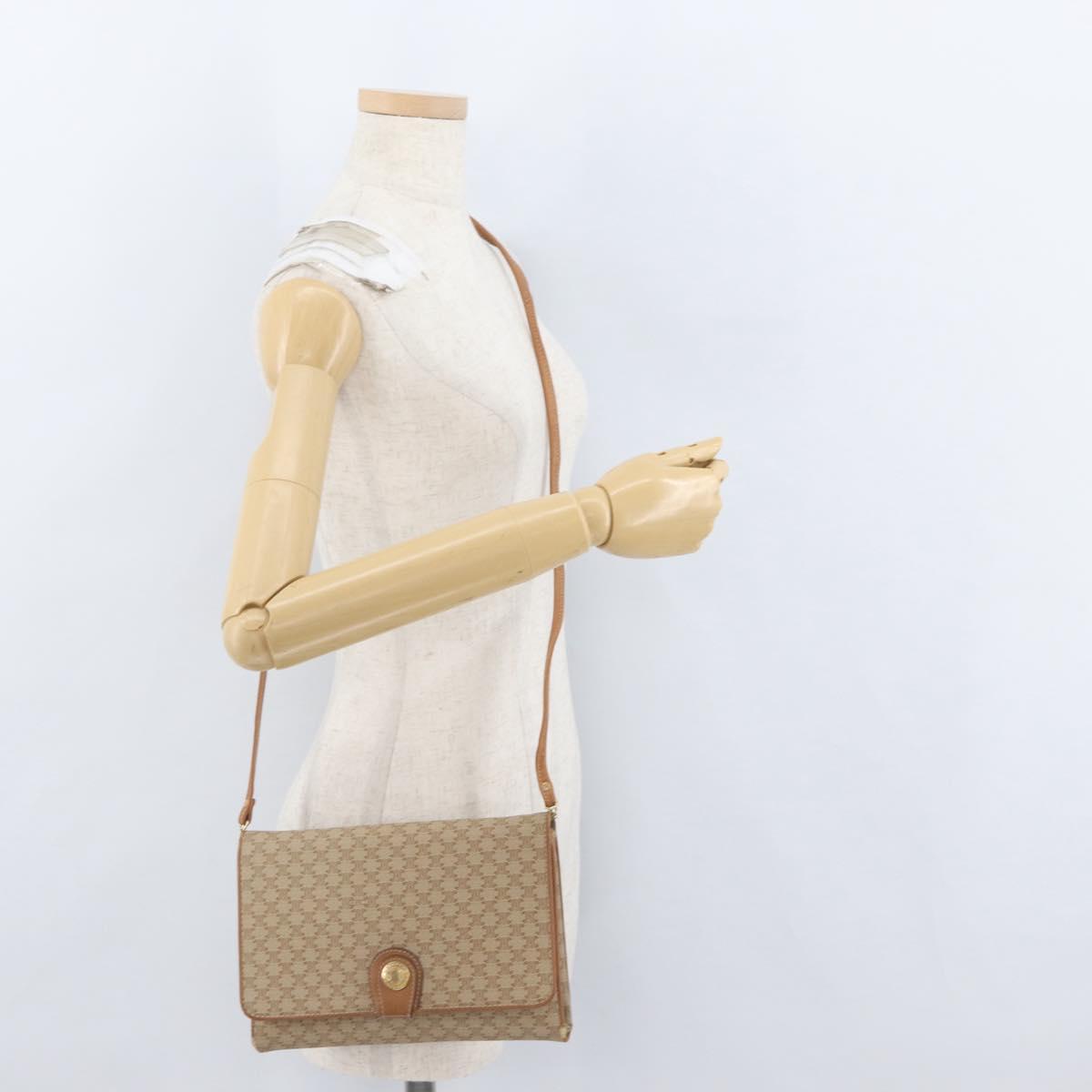 CELINE Macadam Canvas Shoulder Bag PVC Beige Gold Auth LNZ768